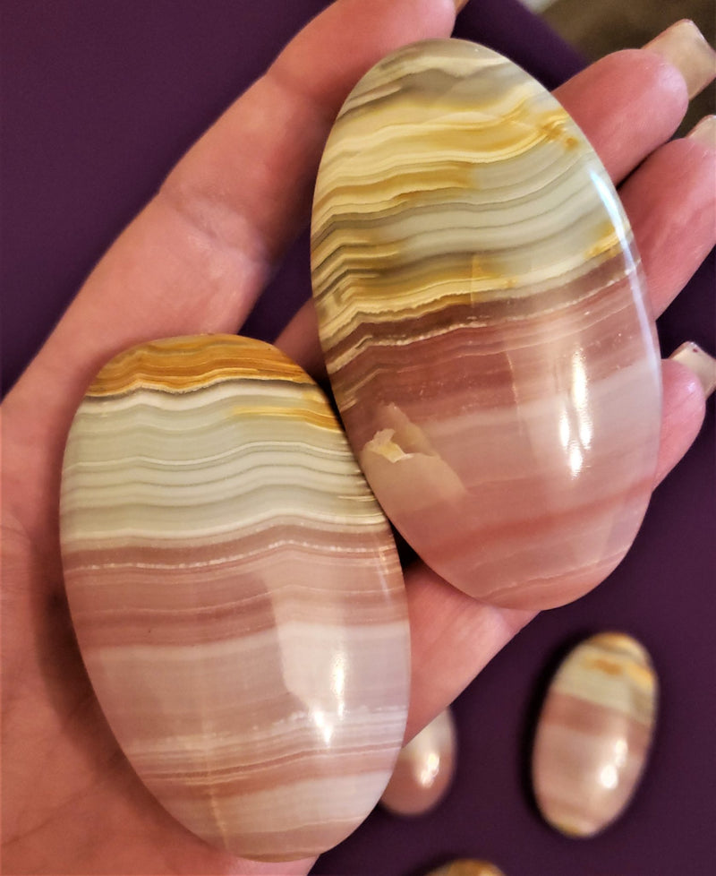 Pink Banded Calcite Palm Stones